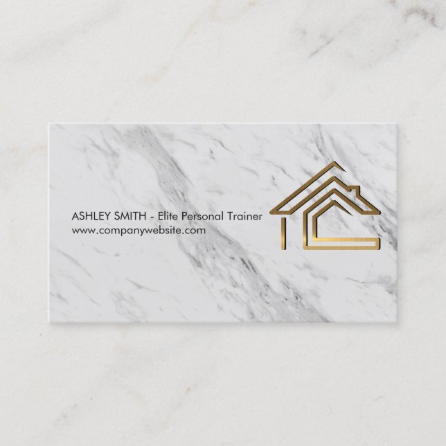 Gold Metal House Logo | Marble Business Card (Front)