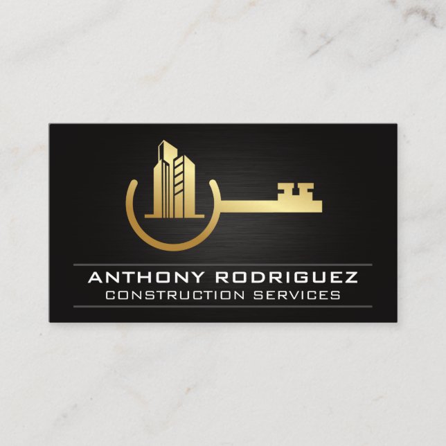 Gold Metal Key House Realtor Business Card (Front)