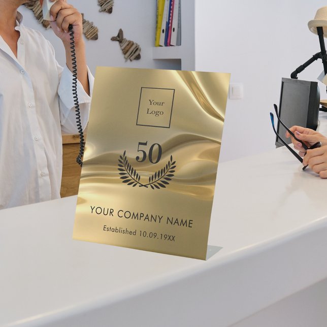 Gold metal logo business years of service  pedestal sign (Creator Uploaded)