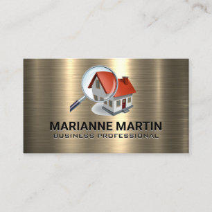 Gold Metal   Magnifying Glass Home Logo Business Card