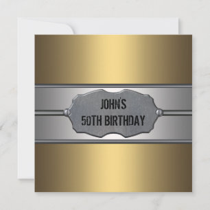 Gold Metal Mans 50th Birthday Party Invitation