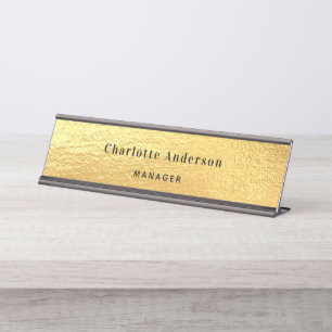 Gold metal name title classic elegant desk name plate