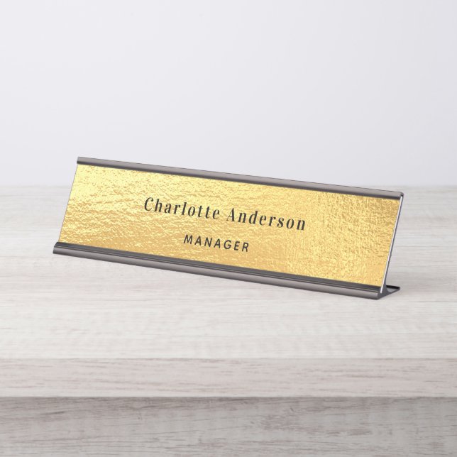 Gold metal name title classic elegant desk name plate (Front)