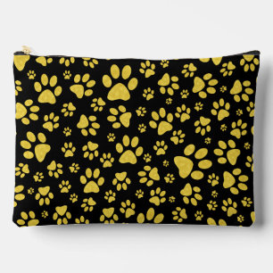 Gold metal pattern paws on black background accessory pouch