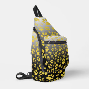 Gold metal pattern paws on gradient background sling bag
