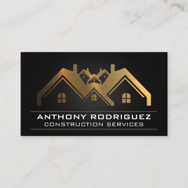 Gold Metal Property Houses Business Card (Front)