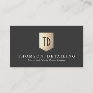Gold Metal Shield Logo Monogram Auto Body Repair Business Card