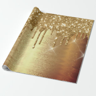 Gold Metal Spark Drips Glitter Bridal Wedding Wrapping Paper