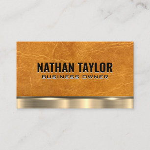 Gold Metal   Tan Leather  Business Card