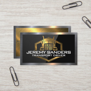 Gold Metal Truck Logo High Gloss Black Business Card