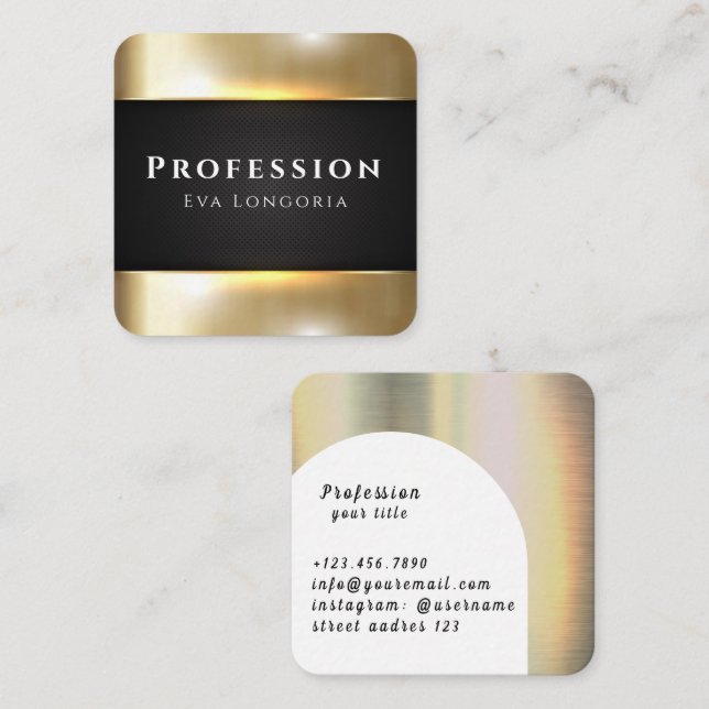 Gold Metal Vector Metallic Steel iron  Square Business Card (Front/Back)