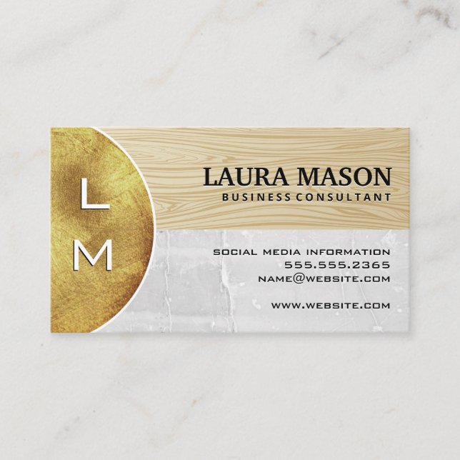 Gold Metal | Wood | Marble Business Card (Front)