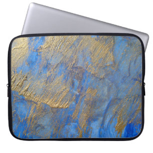 Gold Metallic Abstract On Blue Laptop Sleeve