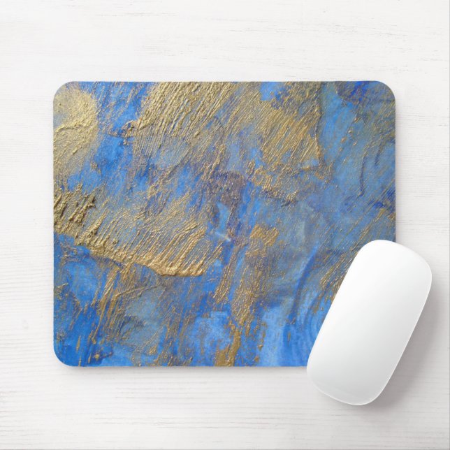 Gold Metallic Abstract On Blue Mouse Mat (With Mouse)