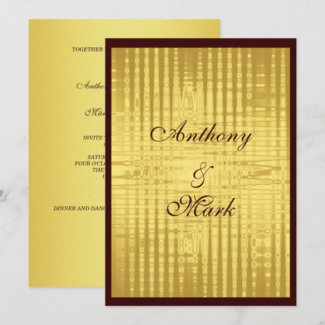 Gold Metallic and Brown Wedding Invitation (Front/Back)