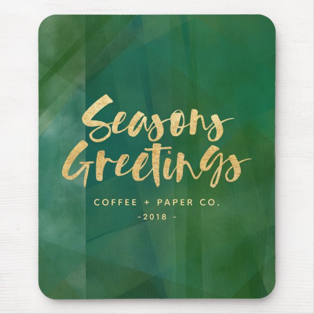 Gold metallic and green seasons greetings mouse mat (Front)