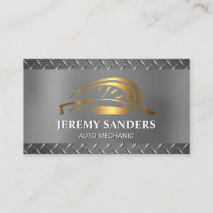Gold Metallic Auto Logo   Steel Background Business Card