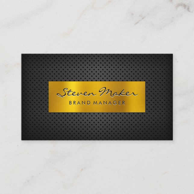 Gold Metallic Banner | Dark Metal Perforated Mesh Business Card (Front)
