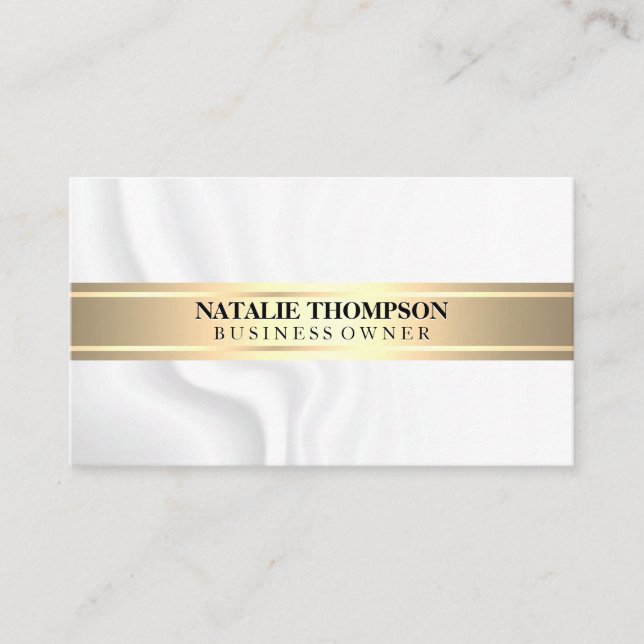Gold Metallic Bar | White Silk Drapery Business Card (Front)