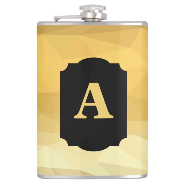 Gold metallic black luxury personalised monogram  hip flask (Front)