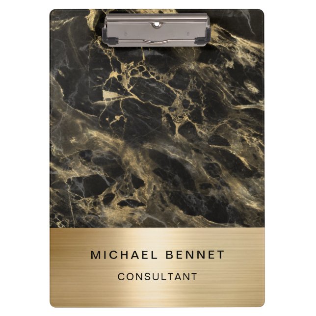 Gold Metallic Black Marble Consultant Business Clipboard (Front)