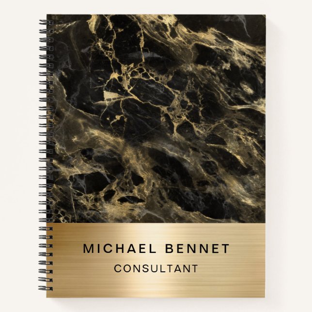 Gold Metallic Black Marble Consultant Business Notebook (Front)