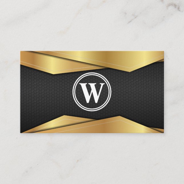 Gold Metallic | Black Metal Texture Business Card (Front)