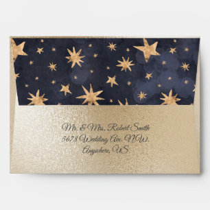 Gold Metallic Blue Fairy Light Stars Wedding  Envelope