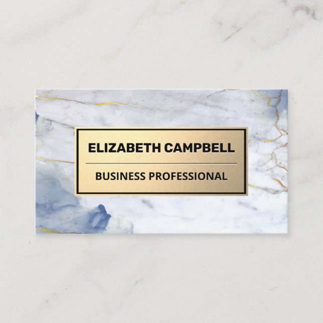 Gold Metallic | Blue Marble Texture Business Card (Front)