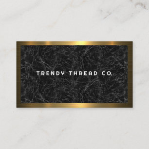 Gold Metallic Border   Black Marble Business Card