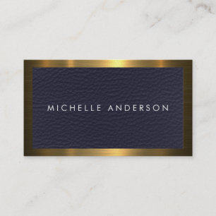 Gold Metallic Border   Blue Leather Texture Business Card