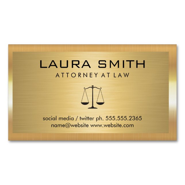 Gold Metallic Border | Gold Metal Brushed Magnetic Business Card (Front)