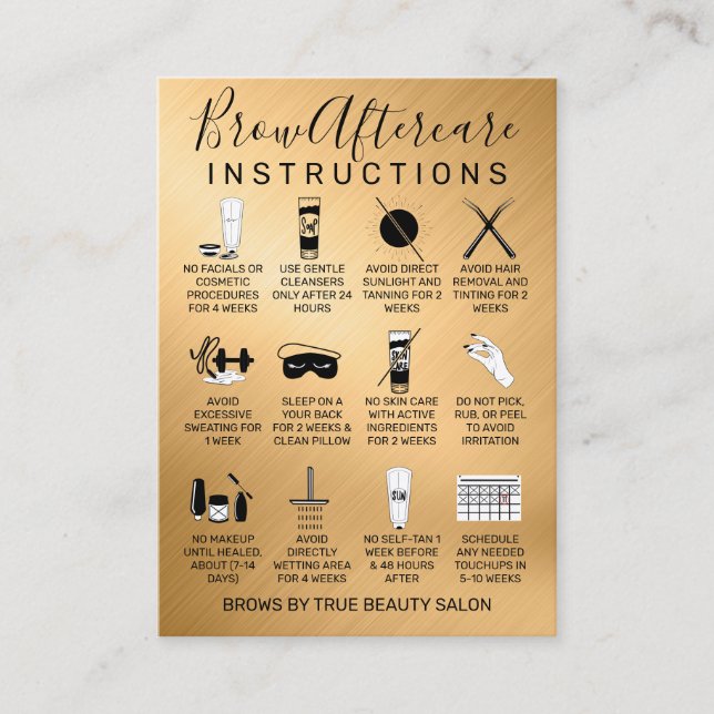 Gold Metallic Brows Aftercare Icon Business Card (Front)