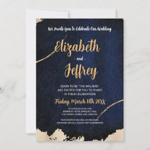 Gold Metallic Brushed   Dark Blue Texture Invitation