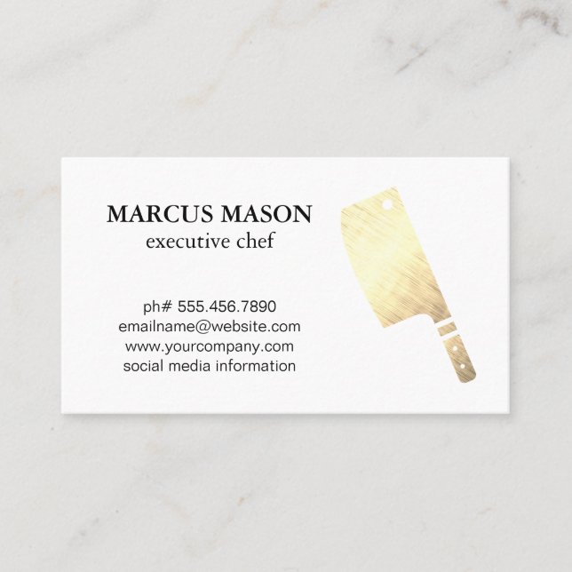 Gold Metallic Butcher Knife Business Card (Front)