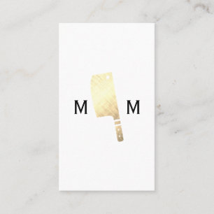 Gold Metallic Butcher Knife Monogram Business Card