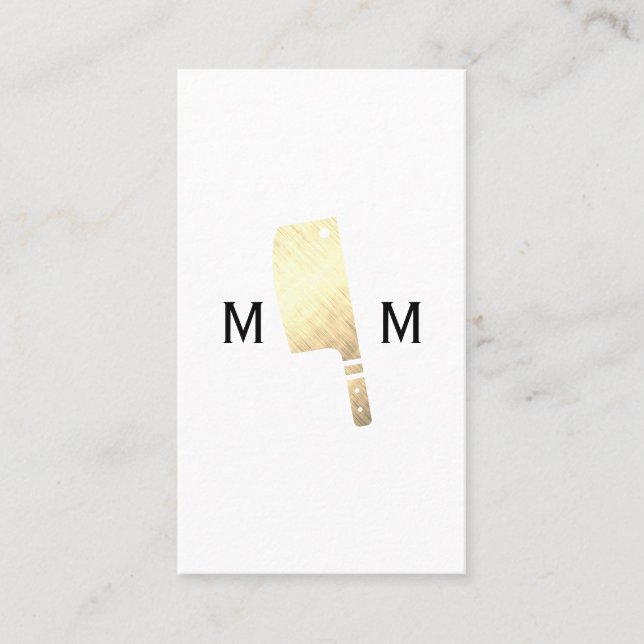Gold Metallic Butcher Knife Monogram Business Card (Front)