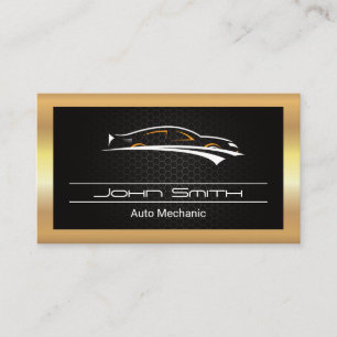 Gold Metallic Carbon Pattern Auto Logo Business Card