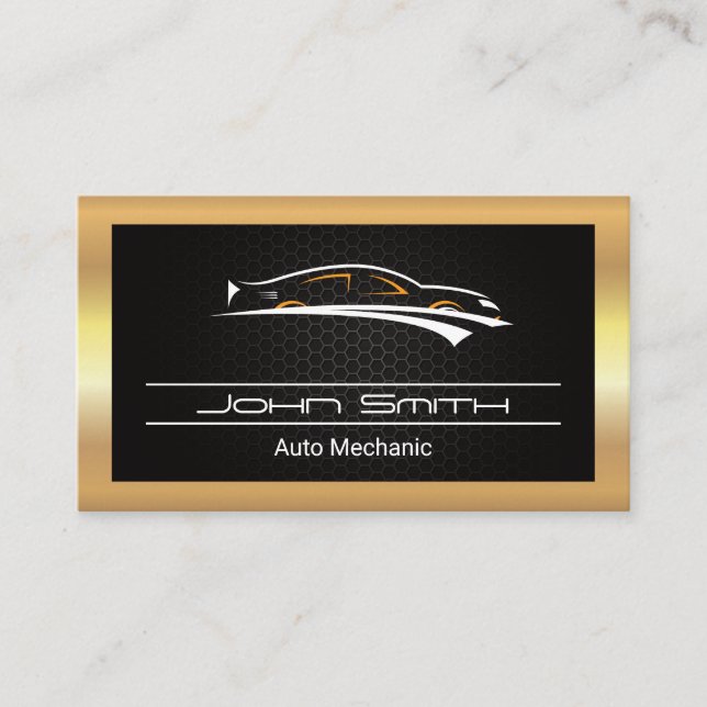 Gold Metallic Carbon Pattern | Auto Logo Business Card (Front)