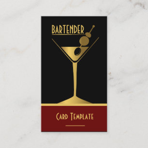 Gold Metallic Cocktail Logo Bartender Business Card