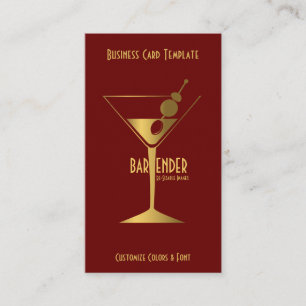 Gold Metallic Cocktail Logo Bartender Business Card