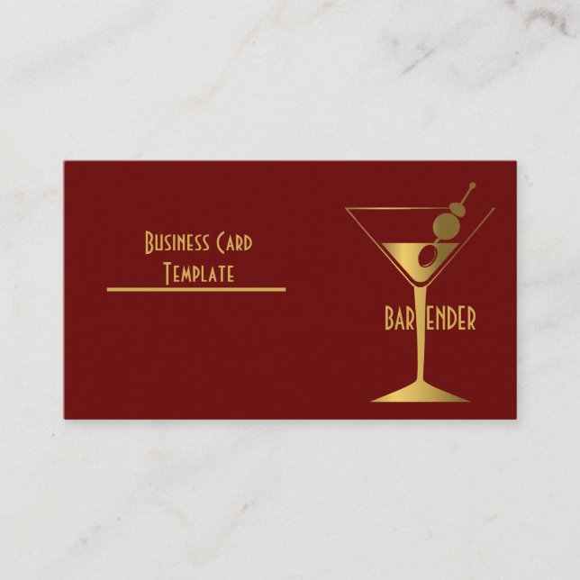 Gold Metallic Cocktail Logo Bartender Business Card (Front)