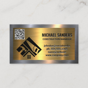 Gold Metallic   Construction Logo   Real Estate Business Card