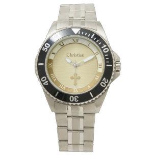 Gold Metallic Cross Name Template Watch