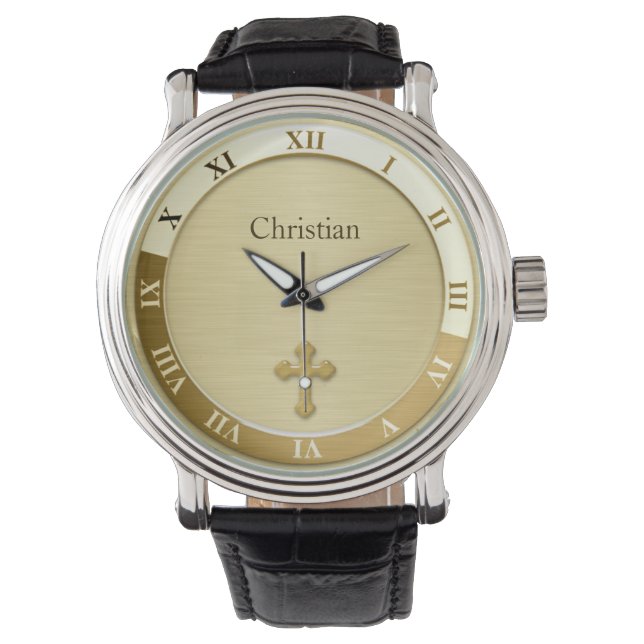 Gold Metallic Cross Name Template Watch (Front)