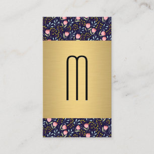 Gold Metallic Cute Little Flowers Monogram Business Card
