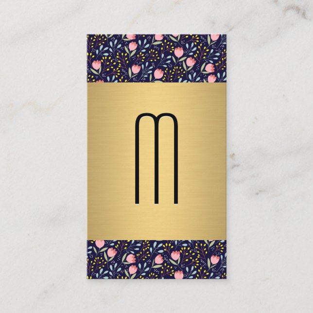 Gold Metallic | Cute Little Flowers | Monogram Business Card (Front)