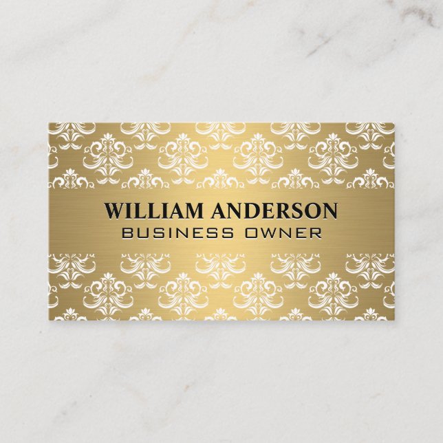 Gold Metallic | Damask Pattern Discount Card (Front)