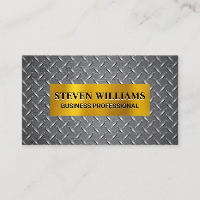Gold Metallic | Diamond Plated Steel Pattern Business Card (Front)