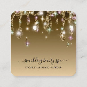 *~* GOLD Metallic Drip Dripping GLITTER AP7 Square Business Card